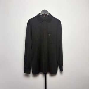 Roberta Di Camerino Vintage Black Long Sleeve Polo Shirt Size L Knit Textured